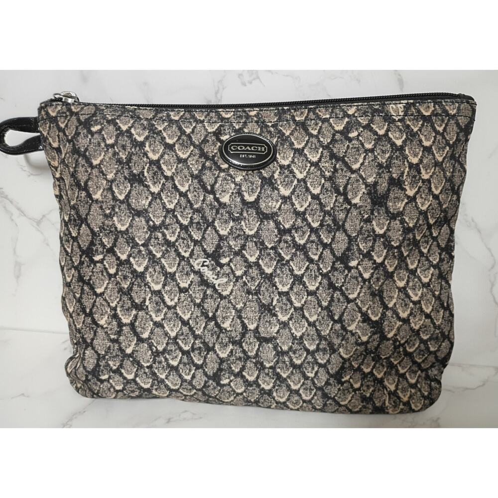 Coach Snake-Print Cosmetic Pouch in Black and Tan